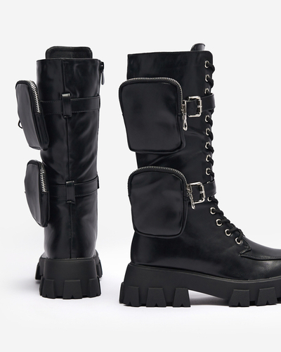 Čierne pracovné čižmy s ozdobnými vreckami na zvršku Sello- Footwear