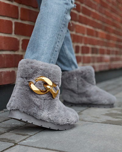 Sivé dámske snehové čižmy s kožušinou Sattopa- Obuv