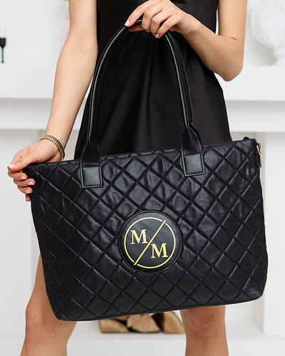 Čierna dámska prešívaná shopper taška so zlatým odznakom - Doplnky