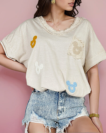 Royalfashion Dámske tričko so záplatami