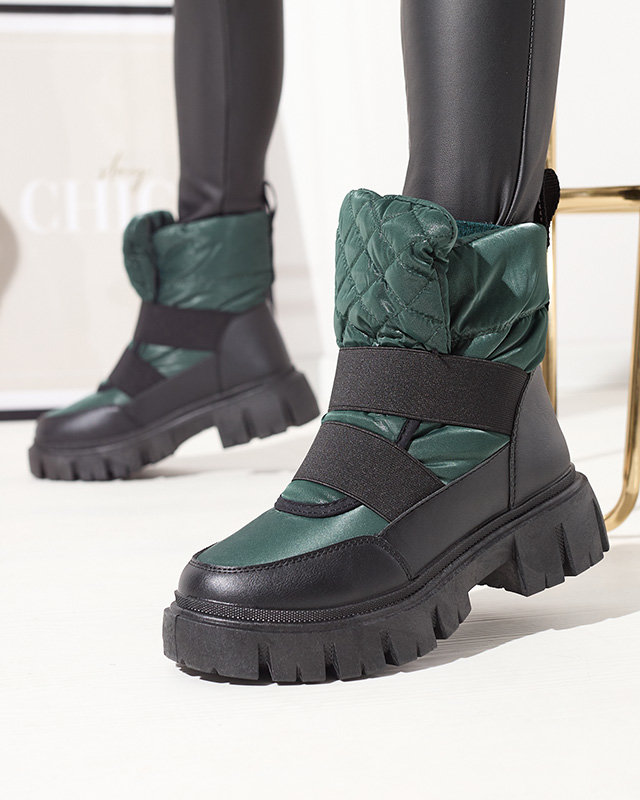 Dámske snehové topánky na plochej podrážke v čierno-zelenej farbe Ferory- Obuv