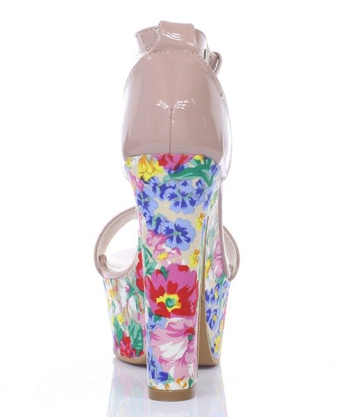 Ružové kvetované sandále na platforme Marie- Obuv