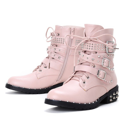 Różowe workery z ćwiekami Stephanie - Obuwie