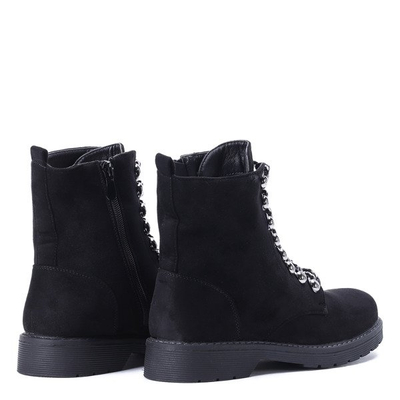 Czarne workery z łańcuszkami Bengta- Obuwie