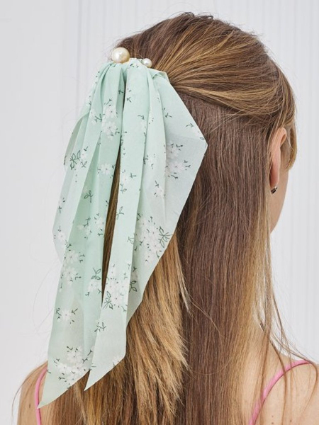 Royalfashion Gumička do vlasov s mašľou s malými kvietkami a perlami Perlissa