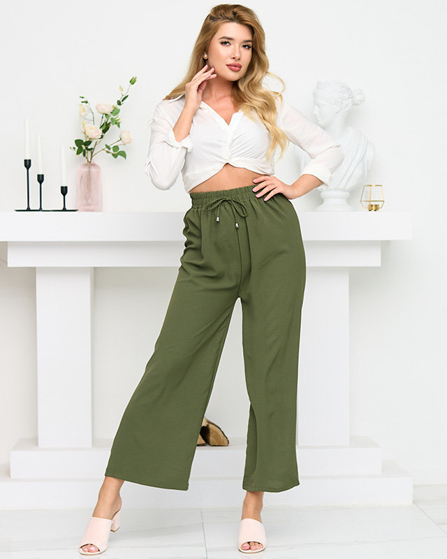 Dámske zelené široké palazzo nohavice. Oblečenie