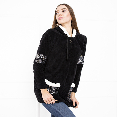 Dámska čierna plyšová mikina na zips - oblečenie