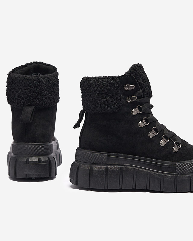 Ženski Gležnarji Diana Črni Usnjeni Udobni za Zimo