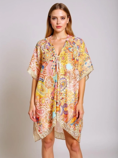 Pareo Afrodyta Royalfashion – pisana obleka za na plažo z V-izrezom