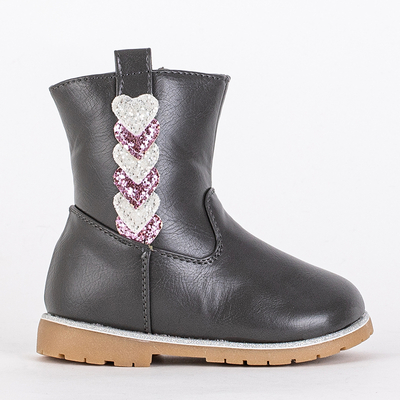 Dievčenské sivé čižmy s ozdobným zvrškom Nokimi-Shoes