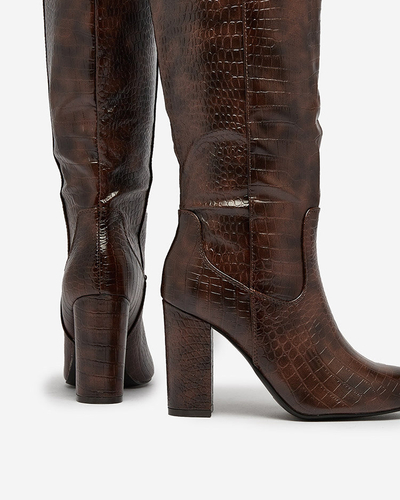 Royalfashion Tmavohnedé dámske čižmy s potlačou Telibitta