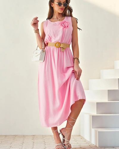 Midi šaty Royalfashion pre ženy s ramienkami, s okrúhlym výstrihom a dekoratívnou kvetinou