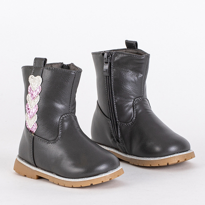 Dievčenské sivé čižmy s ozdobným zvrškom Nokimi-Shoes