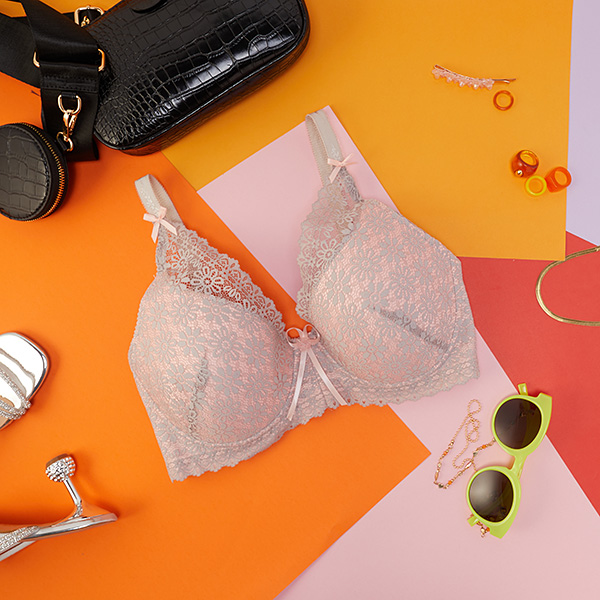 Dámska ružová podprsenka so sivou čipkou - Spodná bielizeň