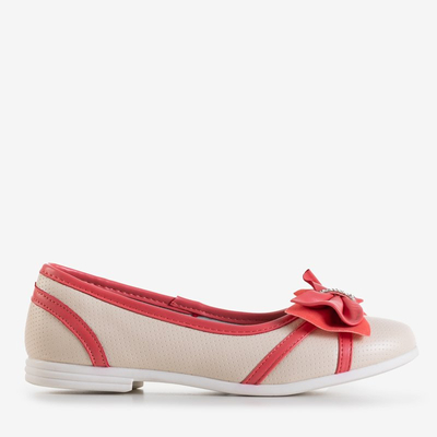 Béžové a červené detské balerínky s mašľou Portia - Topánky