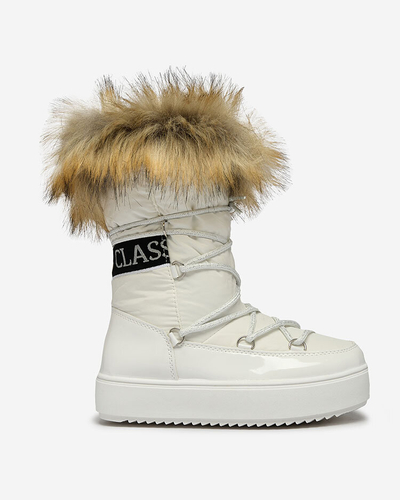 Royalfashion Detské slip-on topánky a'la snow boots s kožušinou v bielej farbe Asika