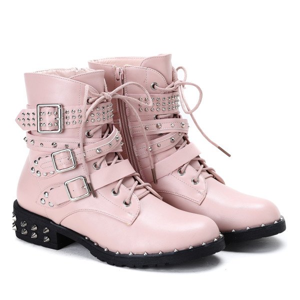 Różowe workery z ćwiekami Stephanie - Obuwie