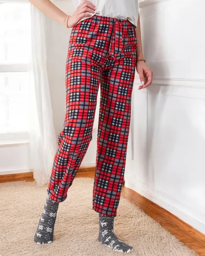 Royalfashion Bavlnené Vianočné dámske pyžamo Kockované nohavice