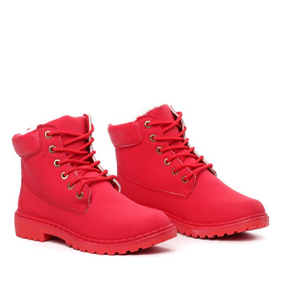 Czerwone, ocieplane traperki Reda- Obuwie