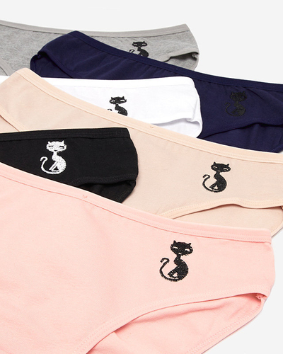 Súprava bavlnených dámskych slipov s vyšívaným mackom - Spodná bielizeň