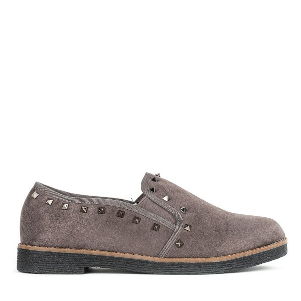 Szare półbuty na płaskim obcasie Roni - Obuwie