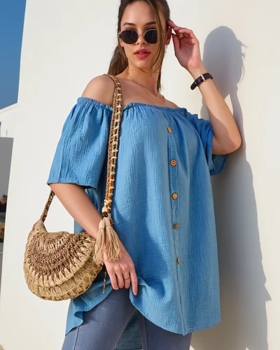 Royalfashion Dámska bavlnená blúzka v španielskom štýle s dekoratívnymi gombíkmi