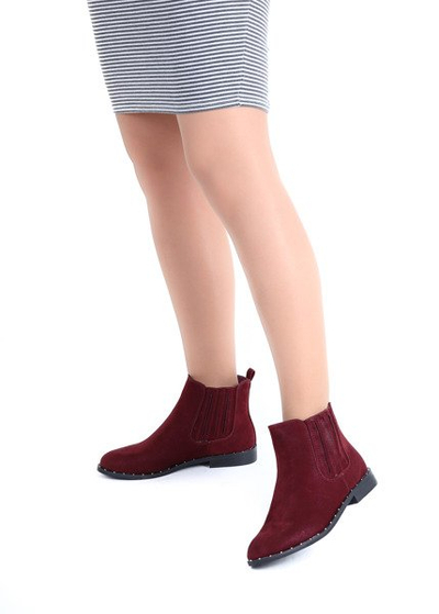 Bordowe botki Audria- Obuwie