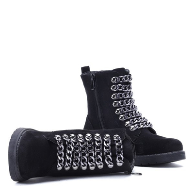 Czarne workery z łańcuszkami Bengta- Obuwie