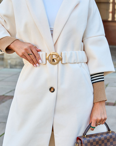 Royalfashion Krémový dámsky kabát s opaskom