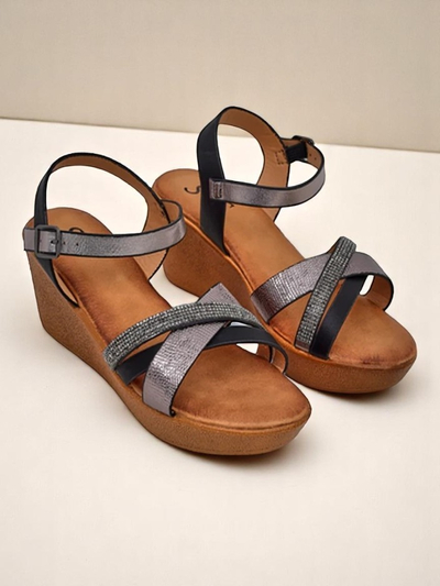 Royalfashion dámske wedge sandále s kamienkami a trblietaním Glittera