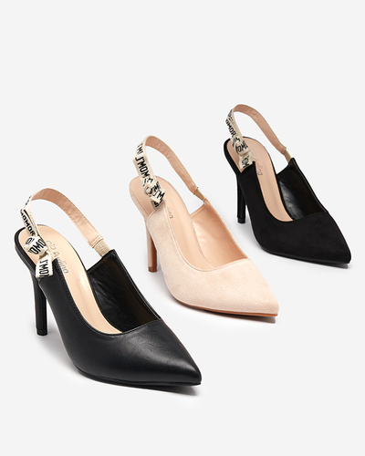 OUTLET Eco - semišové čierne dámske lodičky na ihličkovom podpätku so stuhou Ristra - Topánky