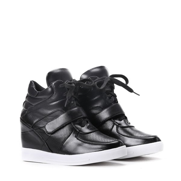 Czarne sneakersy na koturnie Ellen - Obuwie