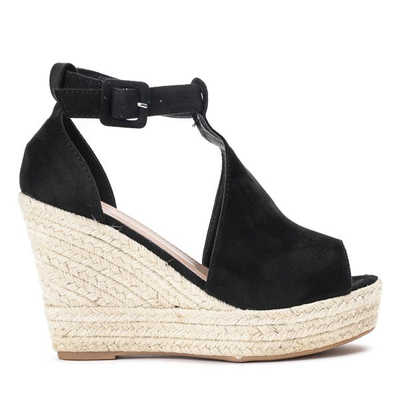 Czarne sandały na koturnie z cholewką Miribelo - Obuwie