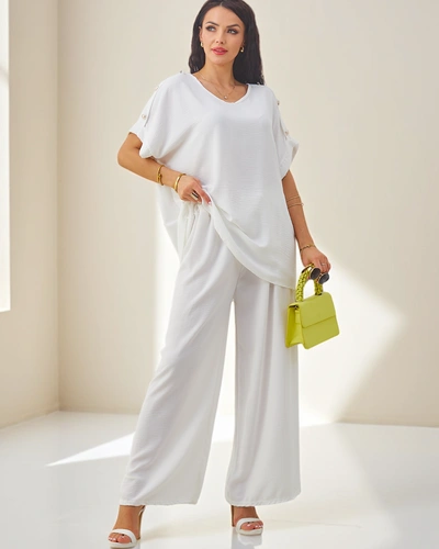 Royalfashion Dámsky bavlnený dvojdielny set s krátkym rukávom a širokými nohavicami