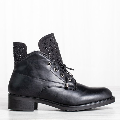 Černé ploché kotníkové boty se zdobením Furiaen - Obuv