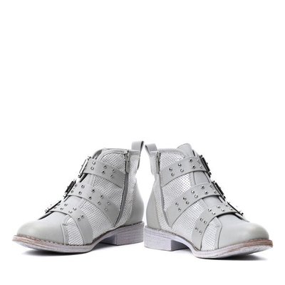 Szaro-srebrne workery z trzema klamrami Momo - Obuwie