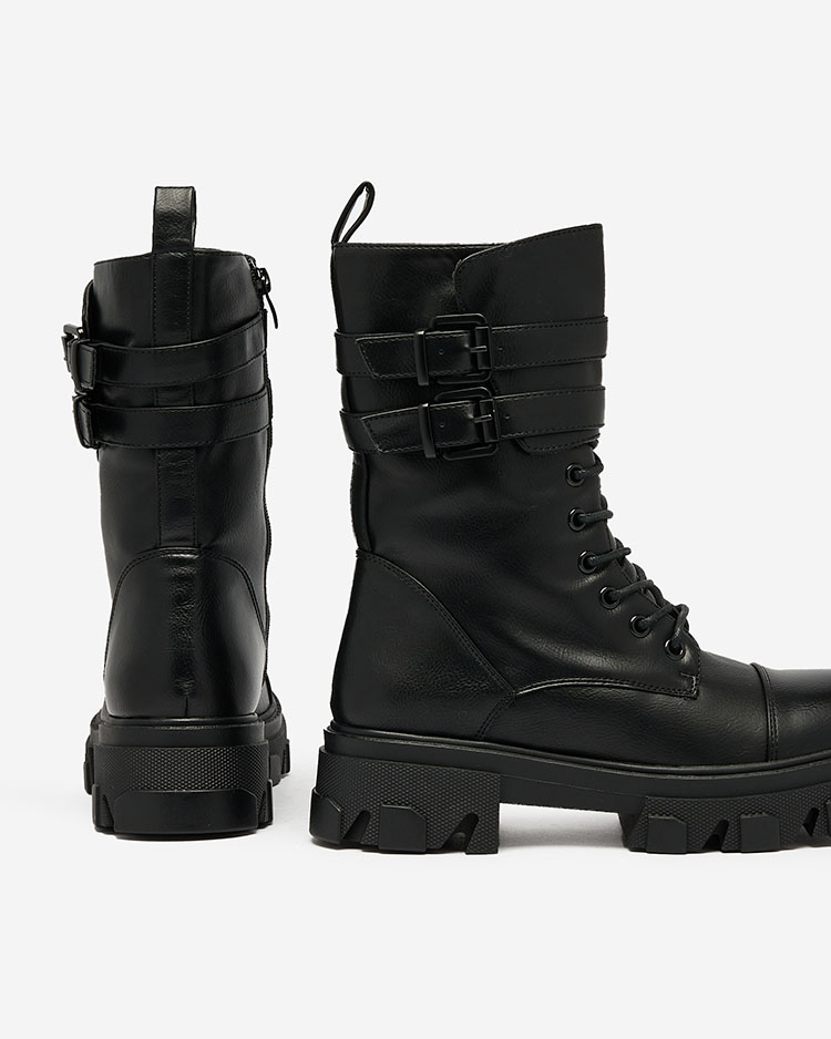 Royalfashion Dámske bagger čižmy z ekokože v čiernej farbe Faserti