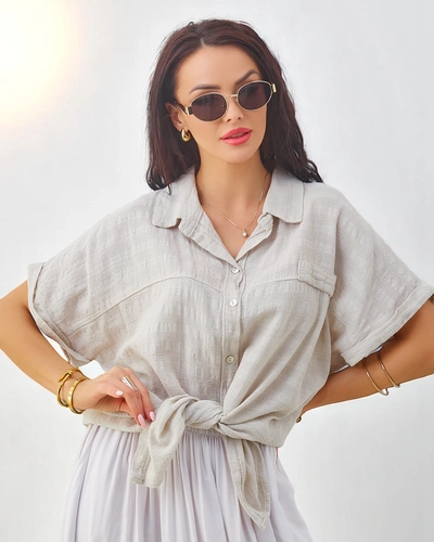 Royalfashion Dámska bavlnená košeľa s embosovaním a krátkymi rukávmi