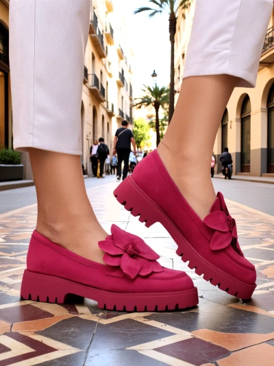 Royalfashion Eco semišové dámske loafers s kvetom Floverse