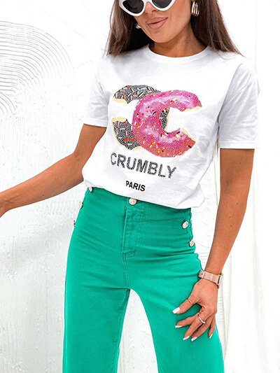 Royalfashion Dámske tričko s potlačou a zirkónmi