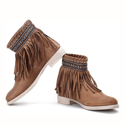 Brązowe botki w azteckie wzory Maddie - Obuwie