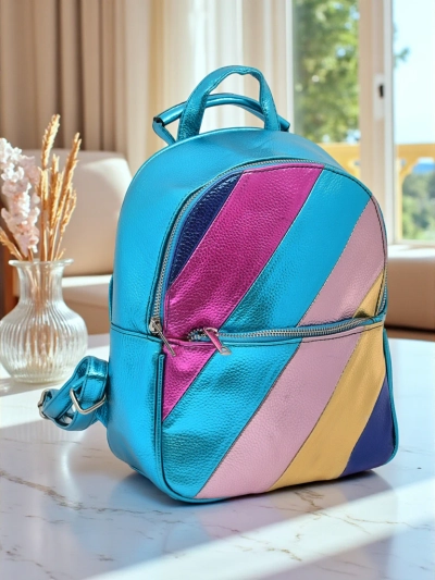 Royalfashion Dámsky batoh z ekokože s metalickými pruhmi Metallic Stripes