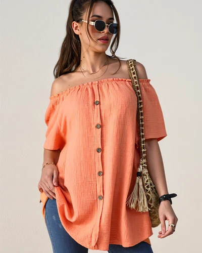 Royalfashion dámska bavlnená blúzka a la Spanish s dekoratívnymi gombíkmi