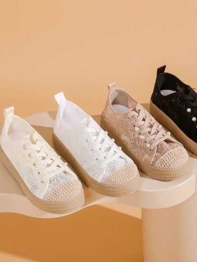 Royalfashion Dámske čipkované tenisky so trblietkami Nille