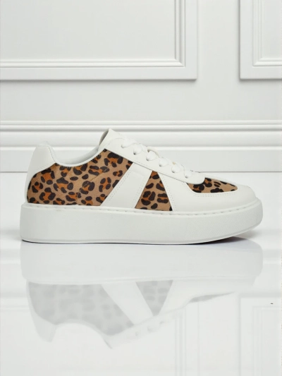 Ženski športni copati Calista Leopardia – Beli Eko Usnje Tkanina Pomlad 4cm