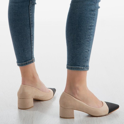 Béžové lodičky na nízkom stĺpiku Massikina - Obuv