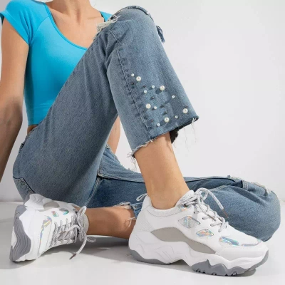 OUTLET Bielo-šedá dámska športová obuv s vsadkami Rebina - Obuv