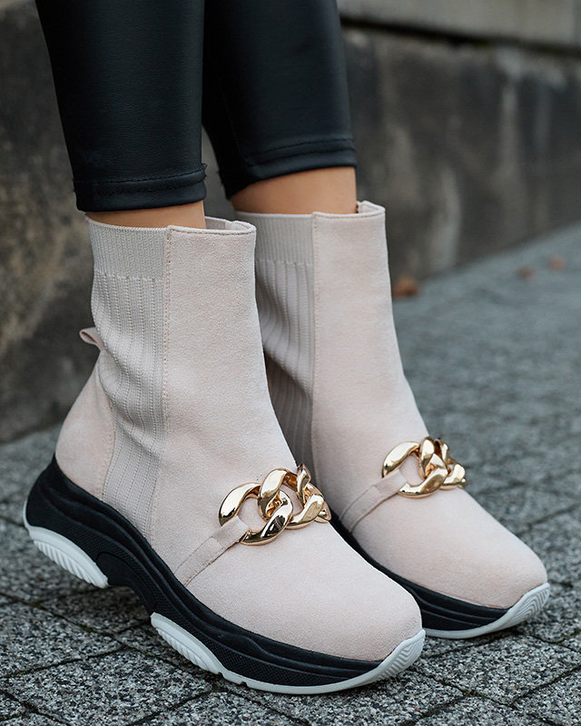 Dámske béžové zateplené čižmy z eko-semišu Cuzitta- Obuv