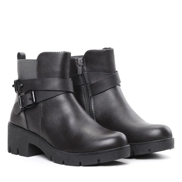 Grafitowe botki na grubym obcasie Geltrude- Obuwie