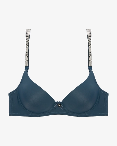 Royalfashion Hladká push-up podprsenka v námorníckej modrej farbe so zdobenými ramienkami